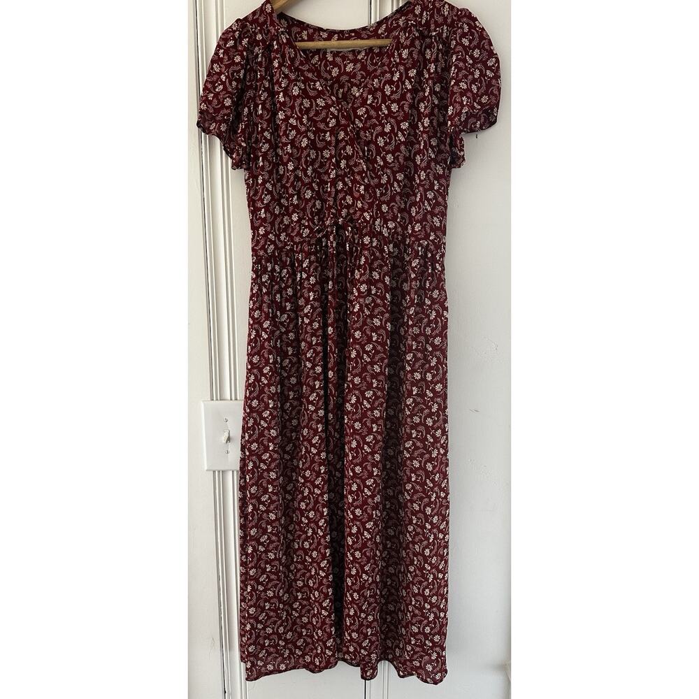 Christy Dawn Red Floral‎ Midi Dress S USA Made Deadstock Cottagecore Prairie